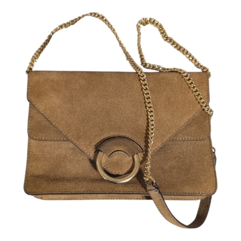 Banana Republic Tan Suede Italian Leather Accordion Bag with Gold Ring - Picture 3 of 12